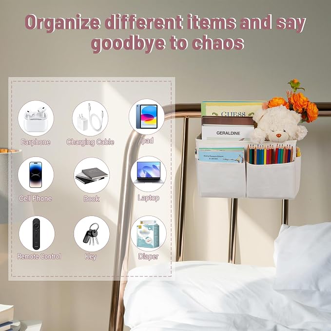 Bedside Caddy Organizer 5 Pockets and 4 Hooks - Image 4