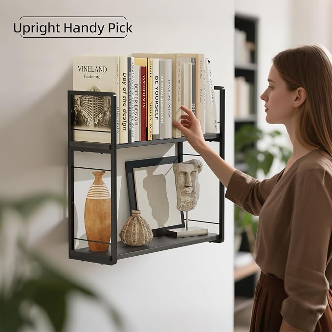 Floating Book Shelves for Wall, 2-Layer Wall Bookshelf for Book Storage - Image 4