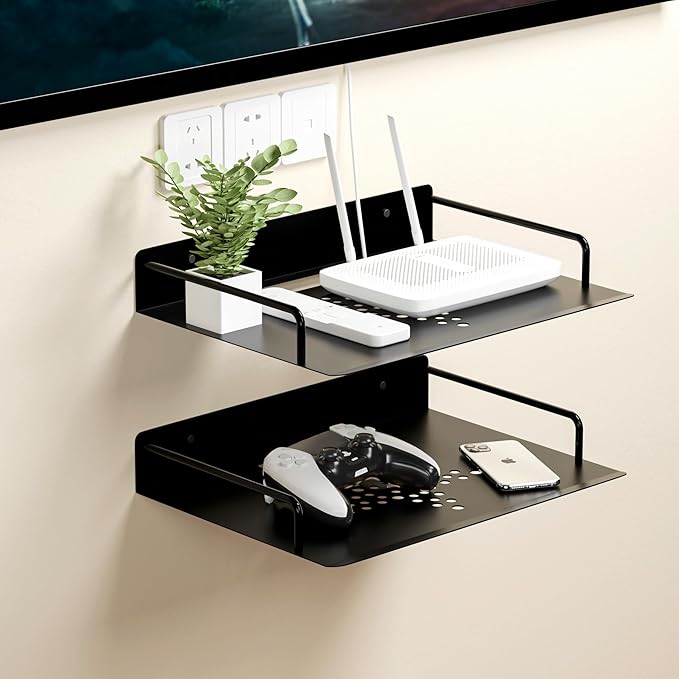MEEMENG Projector Shelf, WiFi Router Shelf, Under TV Wall Mount for Game Console, DVD Player, Modem, Floating Shelf/Rack/Stand/Holder