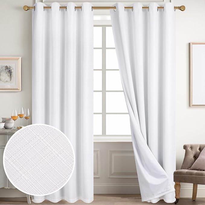 Diraysid 100% Blackout Curtains White Linen Curtains - Image 2