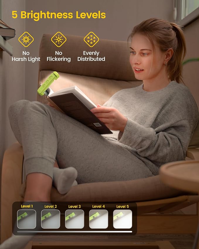 Glocusent USB Rechargeable Book Light, Portable Clip-on LED Reading Light | 3 - Image 2