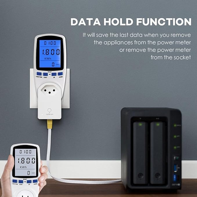 Klanata LCD Display Digital Power Meter, Voltage Monitoring with Overload, Wattage and KWH Measurement for Home Energy Efficiency