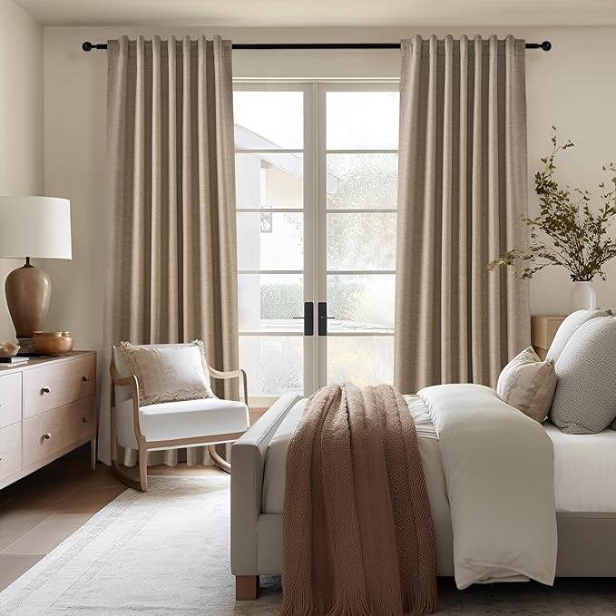 Topfinel 102 Inches Long Custom Blackout Linen Curtains, Pinch Pleated Noise - Image 7