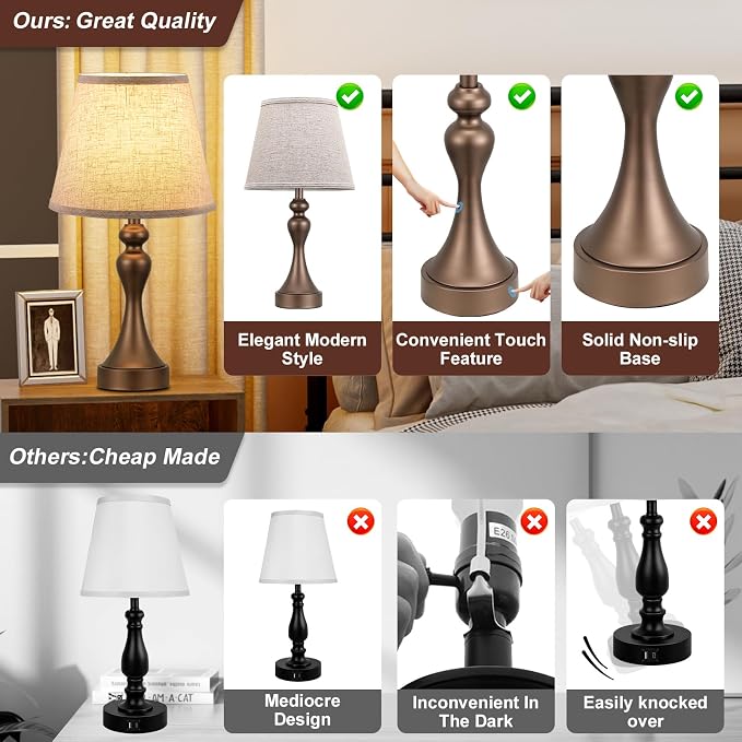 Touch Lamps for Nightstand, 3 Way Dimmable Bedside Lamps - Image 8