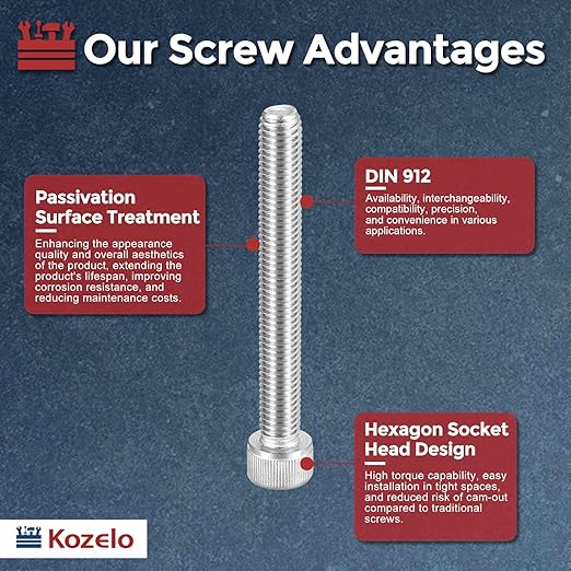 Kozelo 2pcs Socket Head Cap Screws - [M10-1.5 x 80mm] 304 Stainless Steel Allen Socket Drive for Electrical Motor 3D Printing Fan Engine Replacement Use, Silver