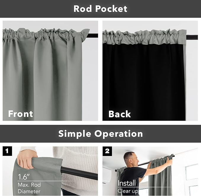 Deconovo 100% Blackout Curtains, Thermal Insulated Window Drapes, Noise - Image 4
