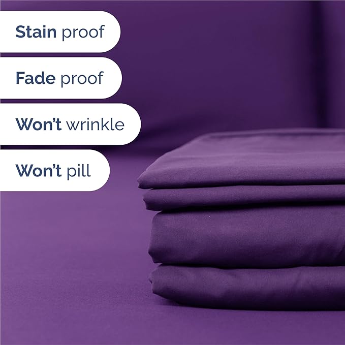 Split King 7 Piece Sheet Set - Cooling & Breathable - Hotel Luxury Bedding, Includes Fitted Sheets for Women, Men, Kids and Teens - 1 Flat, 2 Fitted Sheets, 4 Pillowcases with Deep Pockets - Purple