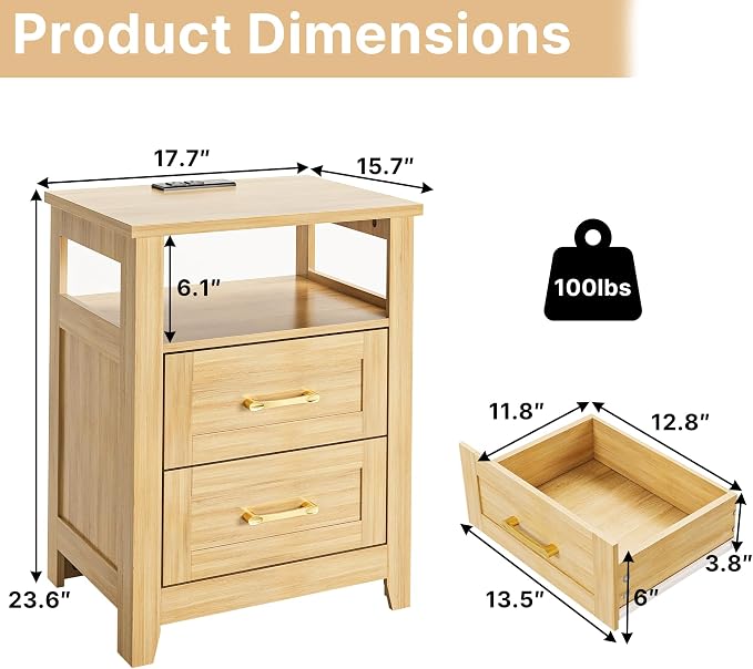 Decofy Farmhouse 2-Drawer Nightstand Set of 2 - Image 2