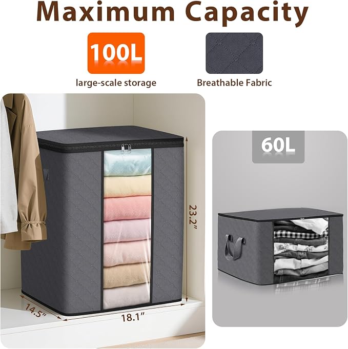 SpaceWhisper 6 Pack 100L Clothes Storage, Foldable Storage Bags, - Image 2