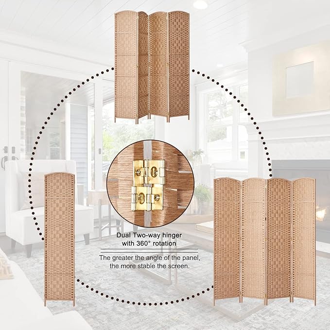 RHF Room Divider Panel, 4Panel Partition Room Dividers, Wall Divider, Natural | - Image 8