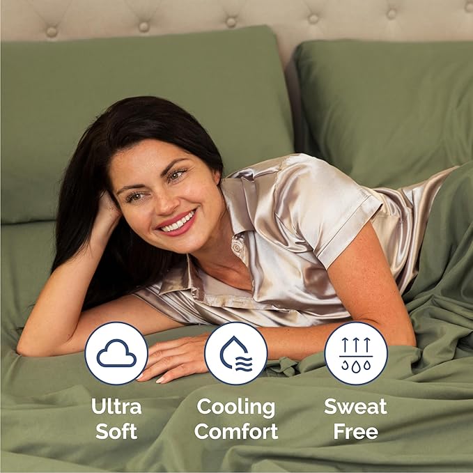 Cal King 6 Piece Sheet Set - Cooling & Breathable - Hotel Luxury Bedding, Includes Fitted Sheet for Women, Men, Kids and Teens - 1 Flat, 1 Fitted Sheet, 4 Pillowcases with Deep Pockets - Sage Green