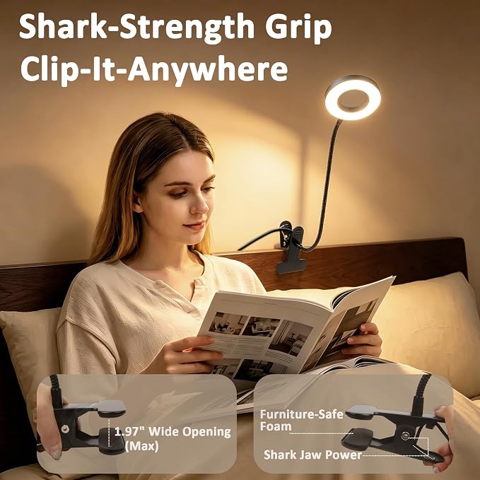 Akynite Desk Lamp Clip on Light, 48 LED Clamp Lamp, 5 Color 10 Brightness | USB - Image 4