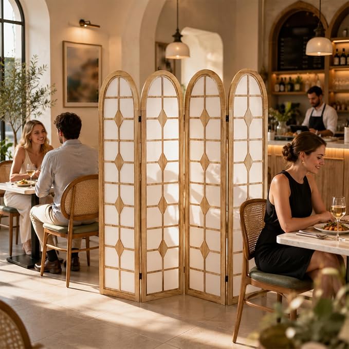 4 Panel Shoji Room Divider, Wood Folding Privacy Screen, Natural | Wood Room - Image 5