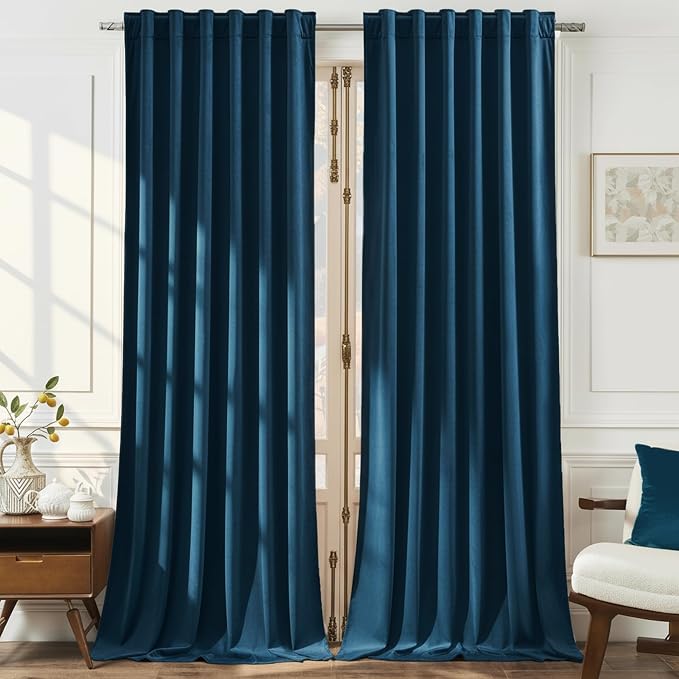 Timeper Dark Blue Velvet Curtains W52 x L84 inches 2 Panels, Back Tab & Rod by Timeper