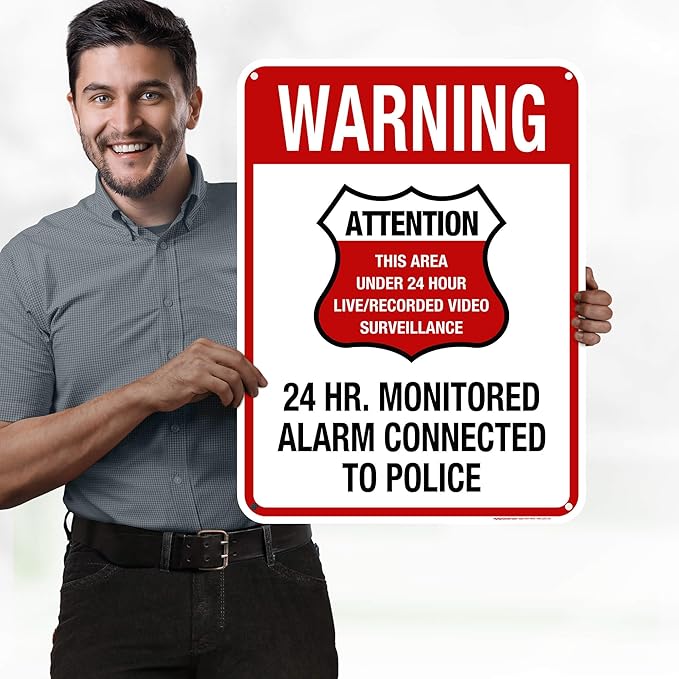 Warning 24 HR. Monitored Alarm Connected To Police Sign, 18x24 Inches, 55 mil thick HDPE (high density polyethylene), Made in USA by My Sign Center
