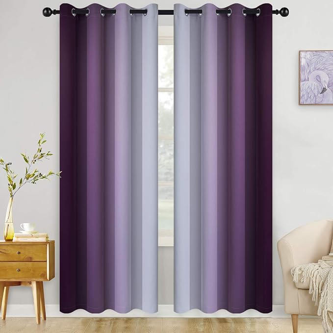 COSVIYA Grommet Room Darkening Ombre Purple Curtains W52xL84 inch | Purple and by COSVIYA