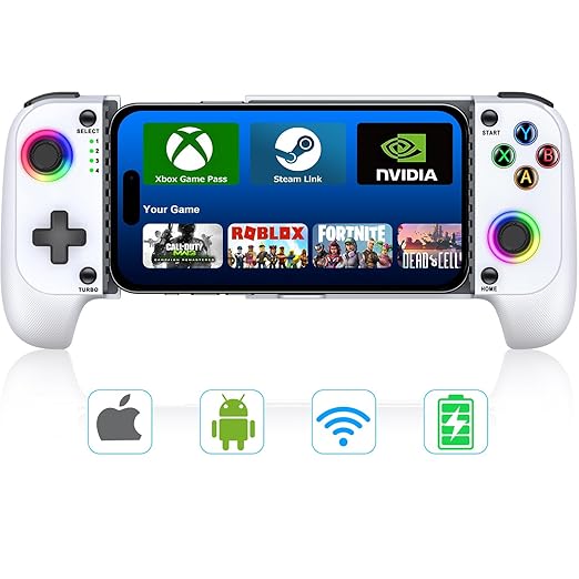 【Anti-Drift & Fast-Connect】Wireless Game Controller for iPhone/Android | Hall Joysticks Bluetooth Phone Controller, For Cloud Gaming, Genshin Impact, PUBG, Roblox, Call of Duty Mobile Gamers,White