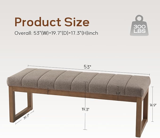 Zihanhome 52.7" Bedroom Bench for End of Bed, Modern Upholstered Teddy Fabric - Image 2