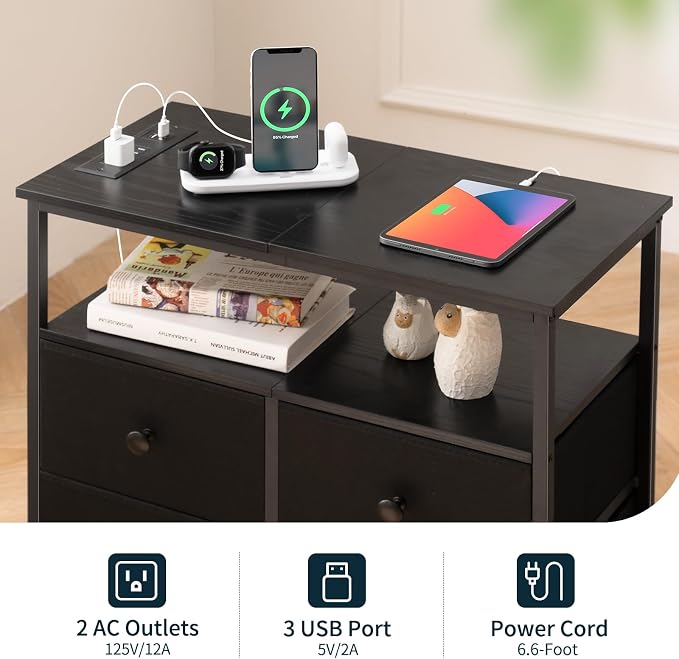 Yoobure Night Stand with Charge Station, Nightstand with 4 Drawers Bedside Table - Image 5