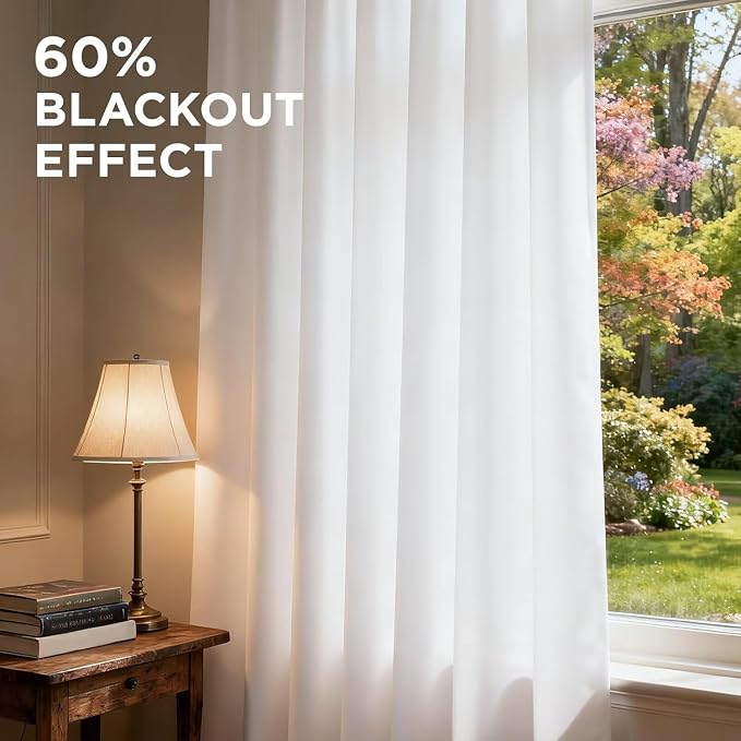 Joydeco 84 Inch 60% Blackout White Curtains 2 Panels, Elegant Semi Sheer - Image 3