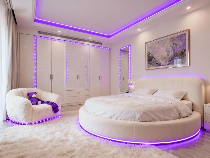 Aalnfe Purple Led Lights Strip for Bedroom Indoor Rope Lights Black Pagage Led Light Strip Kit Easy DIY Cuttable Tape Lights for Room Bathroom Living Room Kitchen Ceiling Wall Vanity Mirror Decor