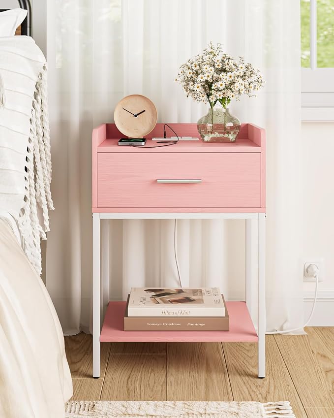 Nightstand with Charging Station, 3-Tier Modern Bedside Table Night Stand with - Image 5