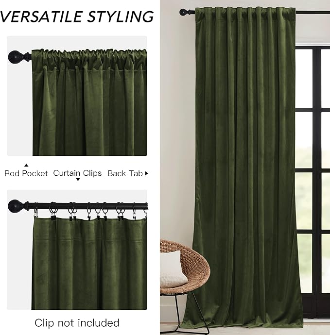 RYB HOME Green Velvet Blackout Curtains 84 inches - Image 3