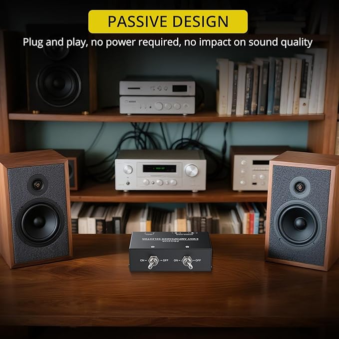 PROZOR 2-Zone Speaker Switch Box, 2-Way Amp/Speaker Selector with Independent A/B Control, Passive Stereo Switcher for Amplifier and Receiver, 150W RMS per Channel, Support 4–16Ω Speakers