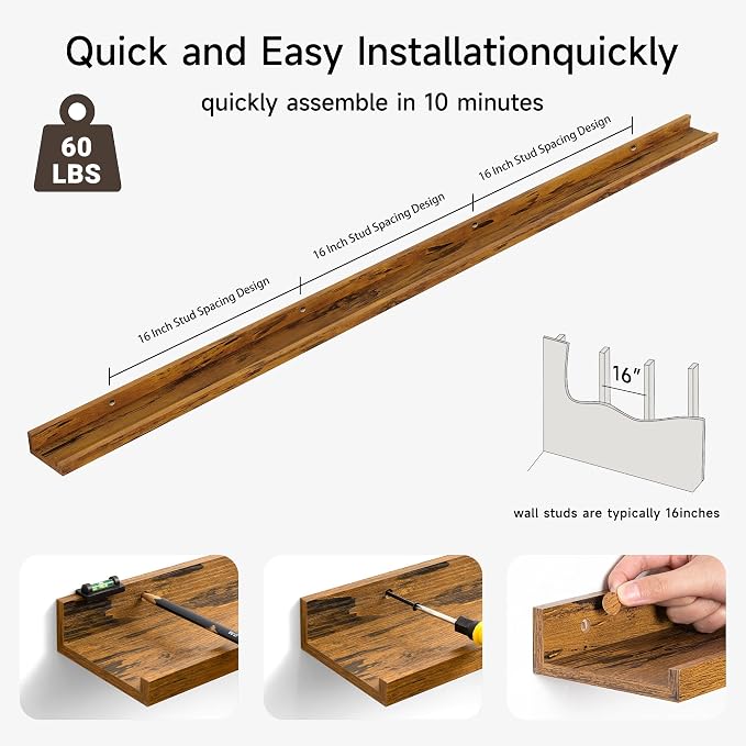 Floating Picture Ledge Shelves for Wall Set of 2, 72 Inches Picture Ledge Shelf - Image 4