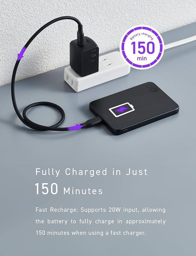 CIO Qi2 Magsafe Charger, 5000mAh Ultra-Slim Magnetic Wireless Charger iPhone, Magsafe Battery Pack, 15W Wireless + 20W USB-C PD iPhone Magnetic Fast SMARTCOBY Slim 5K (Black, Safety Model)