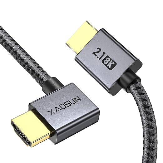 XAOSUN HDMI 2.1 Cable Right Angle 3.3FT, 48Gbps Ultra High Speed HDMI Cord 8K@60Hz 4K@120Hz Dynamic HDR eARC HDCP 2.2& 2.3 HDR10, Compatible with ps5,ps4,x-Box,roku TV,HDTV,Blu-ray,lg,Samsung
