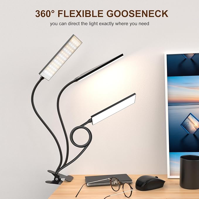 Clip on Desk Lamp, Flexible Reading Light | 5W LED Book Light, 3 Color & 6 - Image 6