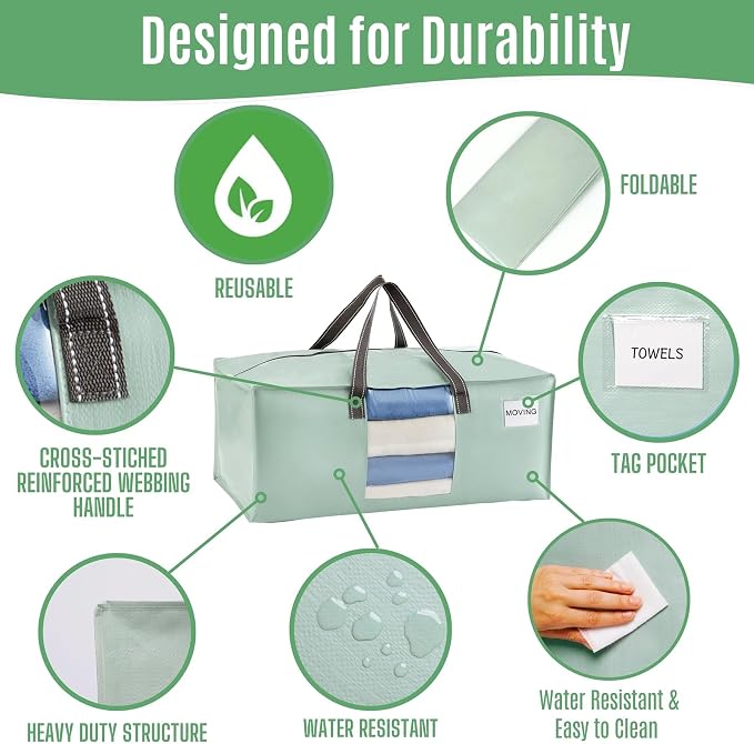 VENO Heavy Duty Moving Bags, Storage Bags, Light Green, 4 Pack | Packing - Image 6