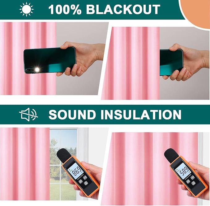 Diraysid 100% Blackout Curtains Pink Linen Curtains - Image 6