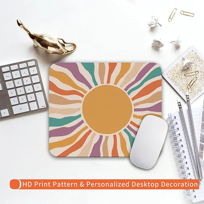 Armanza Square Mouse Pad Retro Sun,Personalized Premium-Textured Custom Mouse Mat Design,Washable Mousepad Cloth,Non-Slip Rubber Base Computer Mouse Pads for Wireless Mouse