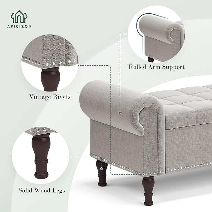 Apicizon 51” Bench with Storage, Upholstered Tufted Button Bedroom Bench with - Image 6