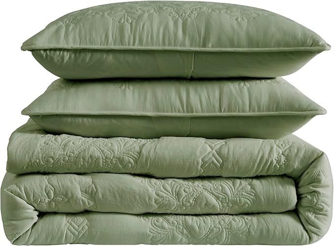 Boho Sage Green Quilt Twin Size Bedding Sets - Image 6