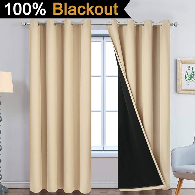 Yakamok Beige 100% Blackout Curtains 84 Inches Long - Image 2