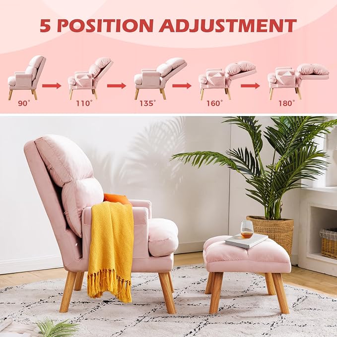 IOMOR Accent Chair with Ottoman Comfy Reading Chair Armchair with Adjustable - Image 3
