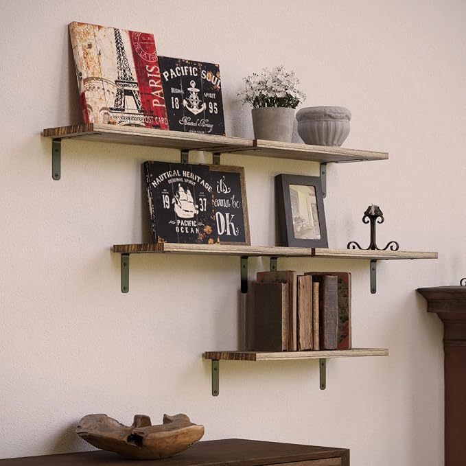 RICHER HOUSE Rustic Wood Floating Shelves Set of 5, Wall Mounted Shelf 16in | - Image 5