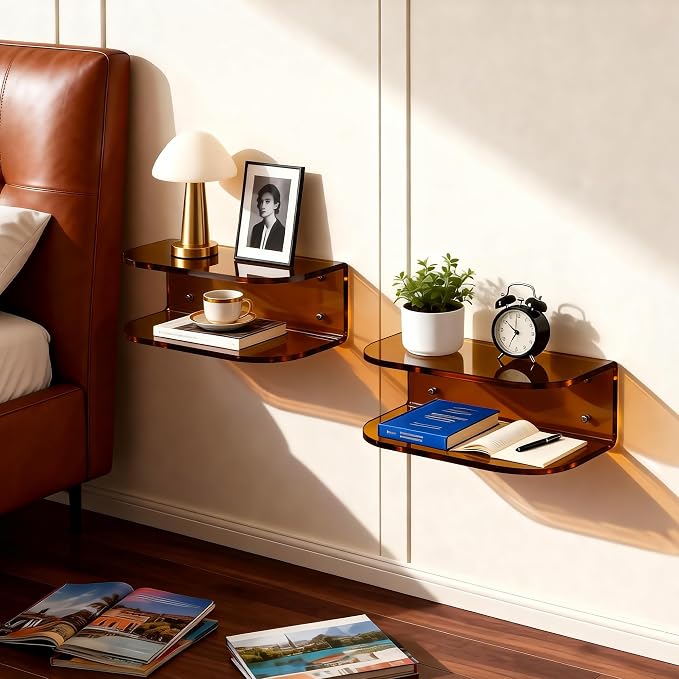 Acrylic Floating Nightstand, Wall Mounted Bedside Table Shelf - Image 3