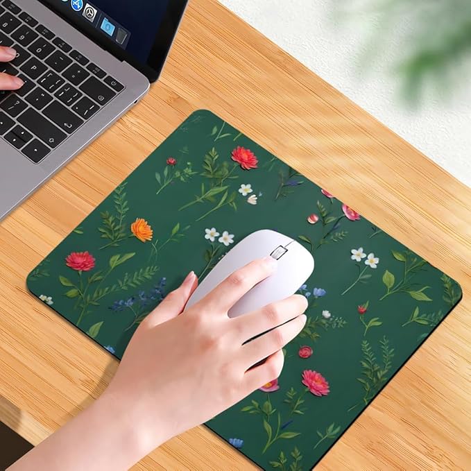 Flower Branch Pattern Cute Square Mouse pad, Texture, Waterproof, Anti Slip Rubber Base, Computer Mouse pad, Laptop Mouse pad