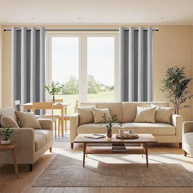 ChrisDowa 100% Blackout Grey Solid Curtains 102 Inches Long 2 Panels for Bedroom Living Room,Farmhouse Room Darkening Thermal Insulated Soundproof Grommet Top Window Treatment Drapes,52x102