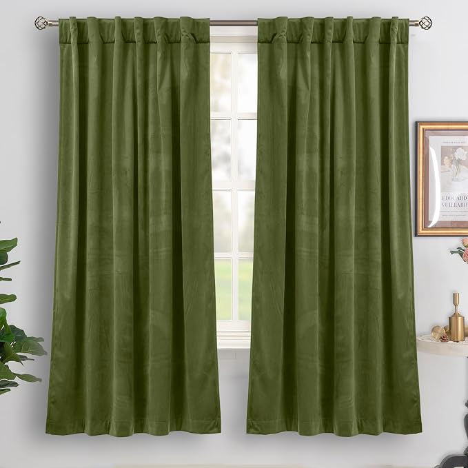 BGment Sage Green Velvet Blackout Curtains 72 Inches Long by BGment