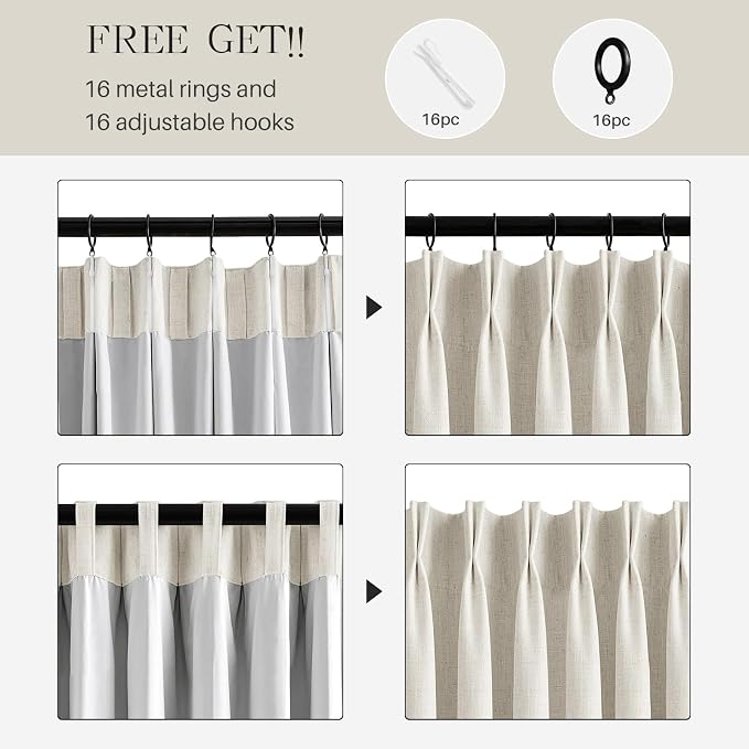 Pinch Pleated Linen Curtains 100% Blackout 95 Inches Long - Image 7