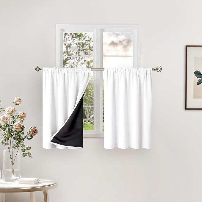 BGment White Blackout Curtains for Small Window 36 Inch Long 2 Panels | Thermal by BGment