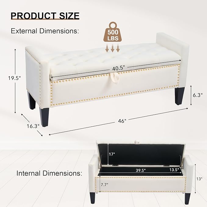 Velvet Storage Ottoman Bench, Modern Entryway Ottoman Bench - Image 2