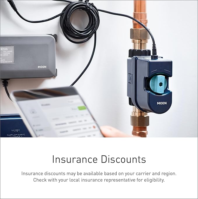 Moen Flo Smart Water Monitor and Automatic Shutoff Sensor, Wi-Fi Water Leak Detector for 3/4-Inch Diameter Pipe, 900-001