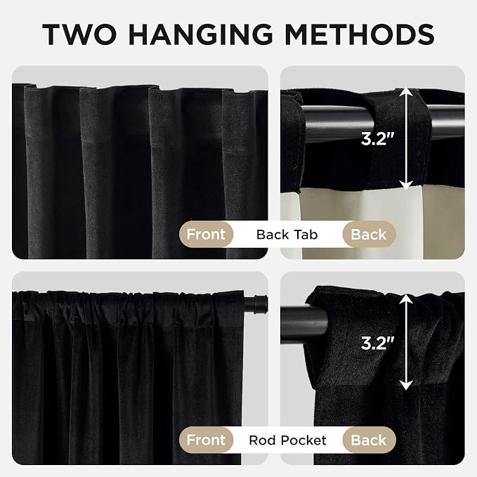 Joydeco 100% Blackout Curtains Velvet Black Out Curtain 96 Inch Drapes | - Image 3