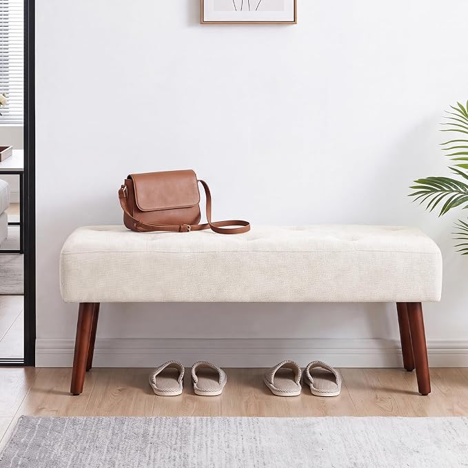 44 Inch Bedroom Bench, Modern Ottoman End of Bed Bench, Upholstered Chenille - Image 8